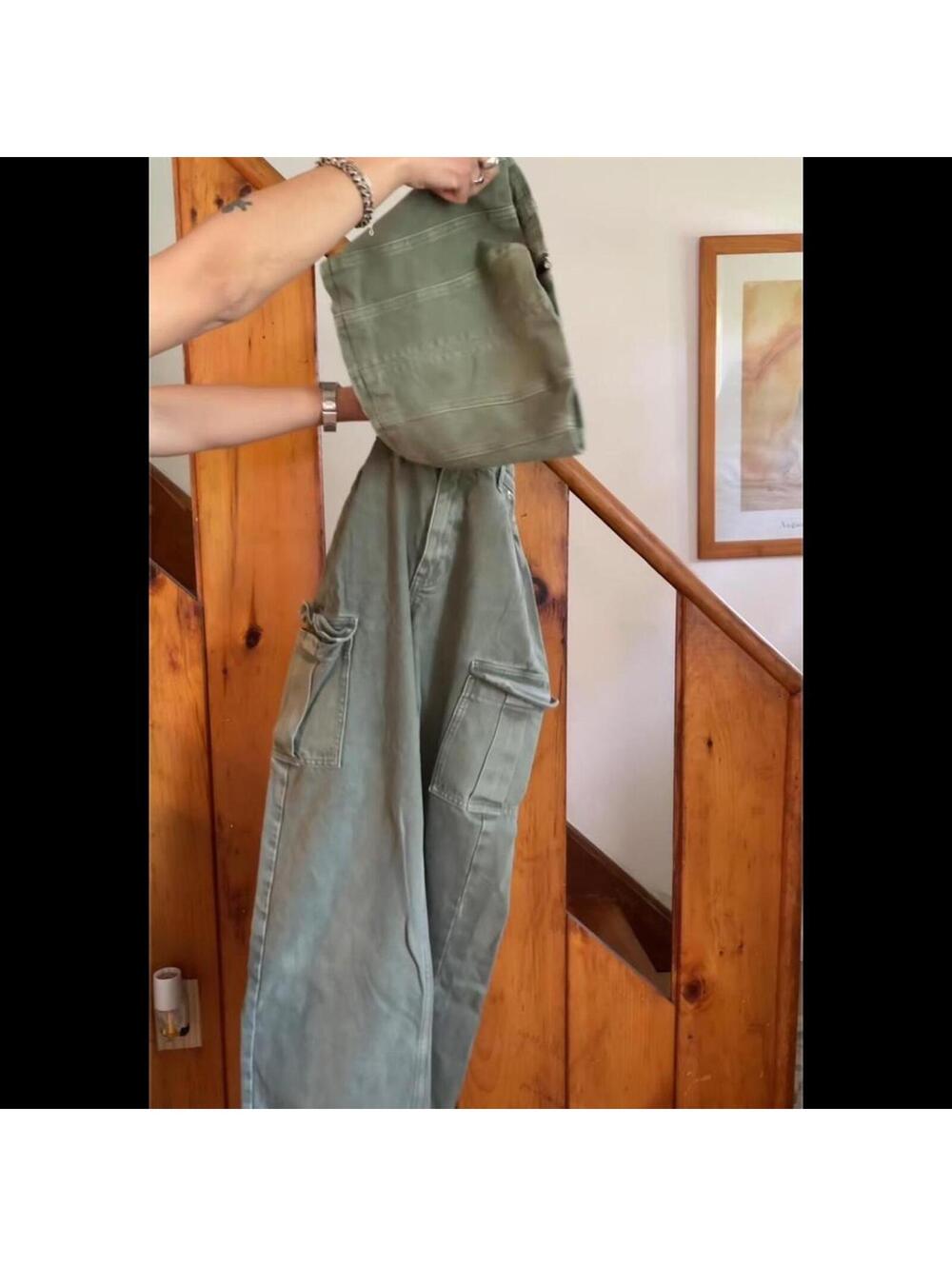 Meshki green cargo pants & tube top denim set Size S